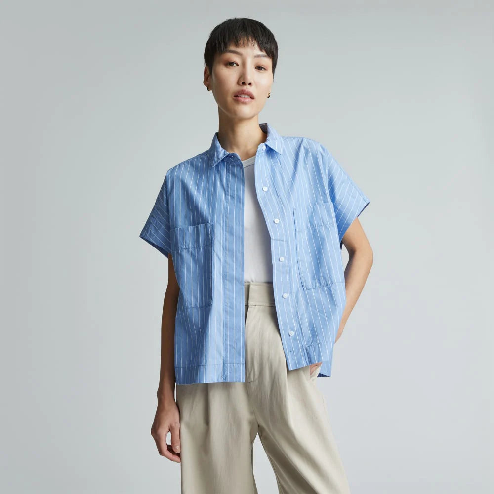 The Short-Sleeve Box Shirt |  Mariner Blue / White