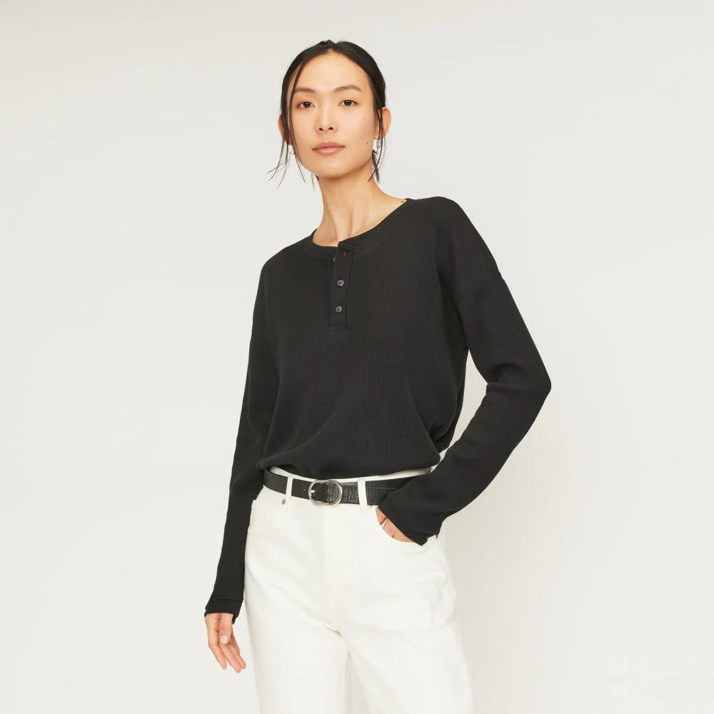 The Organic Cotton Waffle Henley | Black