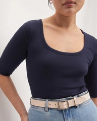 The Luxe Rib Scoop-Neck Tee | Navy