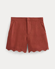 Scalloped Edge Short in Linen | Henna Red
