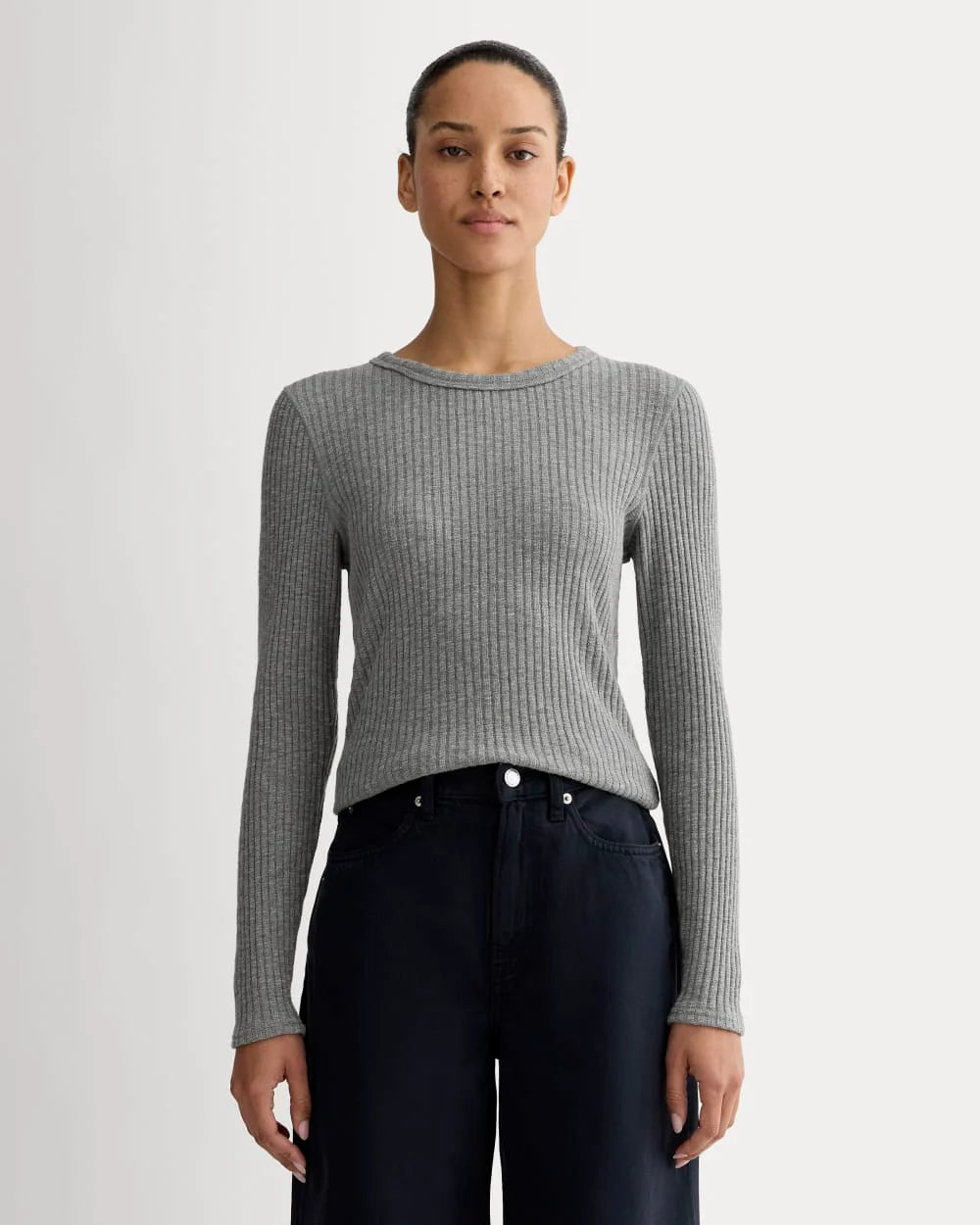 The Cozy Rib Long-Sleeve Tee | Mid Heather Grey