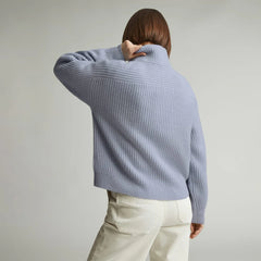 The Half-Zip Sweater in Luxe Merino | Periwinkle / Light Heather Oat