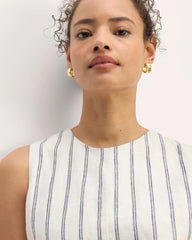 The Linen Belted Midi Dress | Bone/Navy