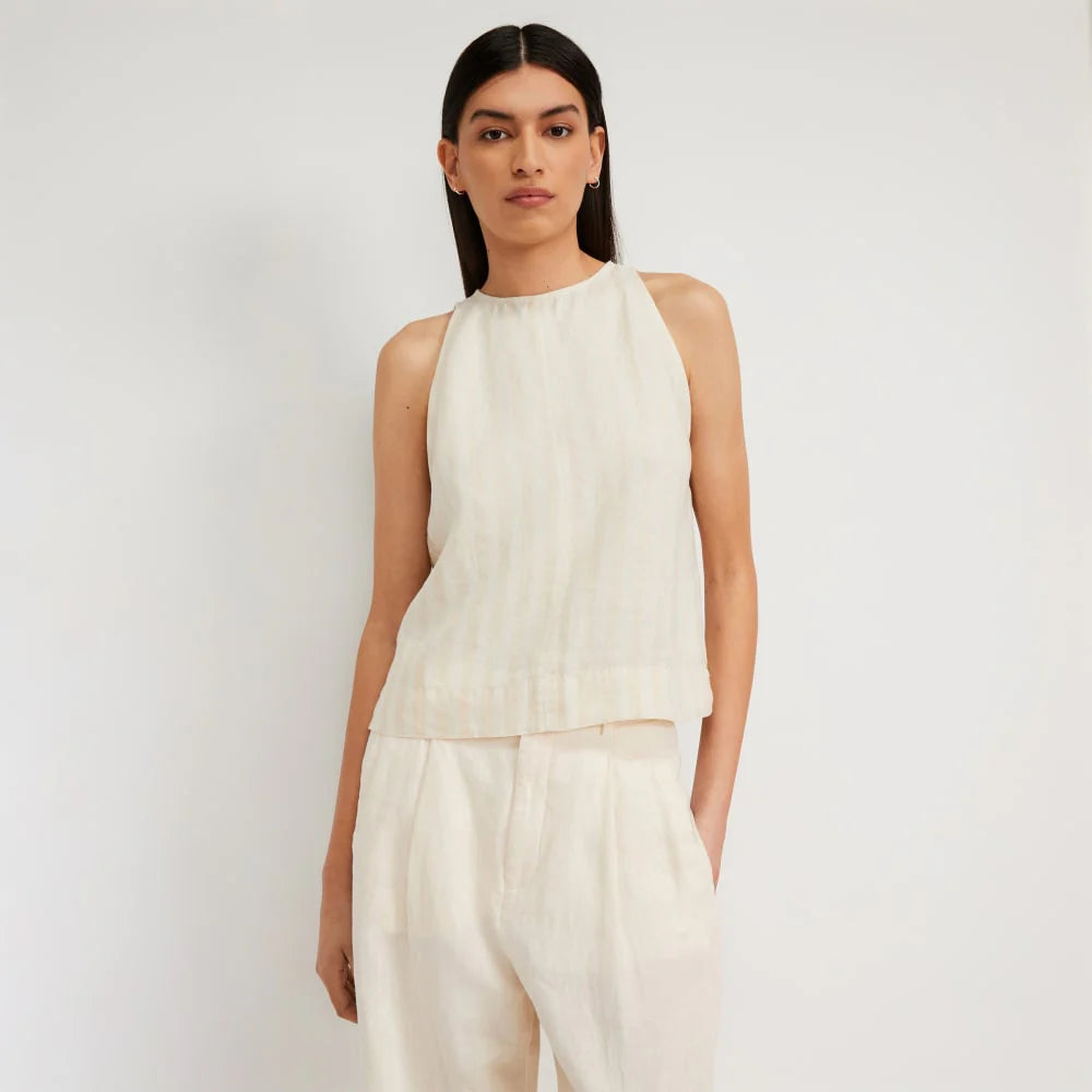 The Linen High-Neck Tank | Brazilian Sand / Canvas Tan