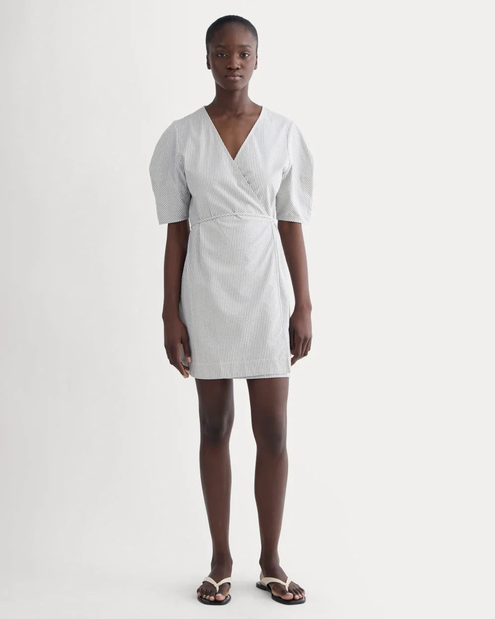 The Seersucker Mini Wrap Dress | Dutch Blue / Natural