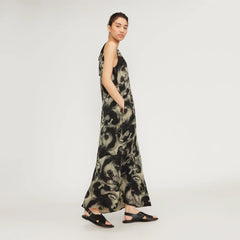 The Satin V-Neck Maxi Dress | Pale Yellow / Black