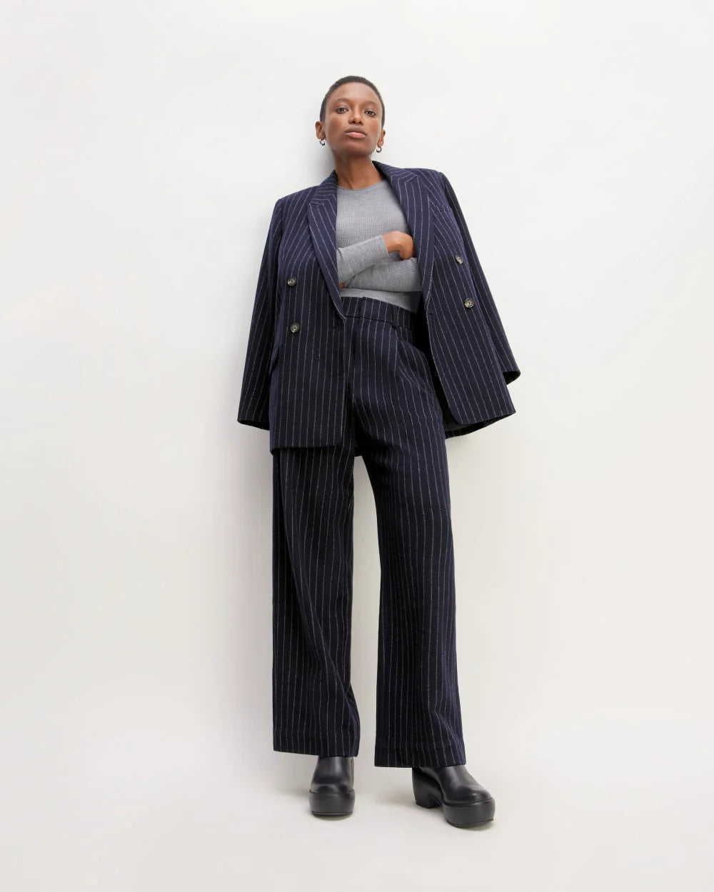 The ReWool® Way-High Drape Pant | Navy / Bone