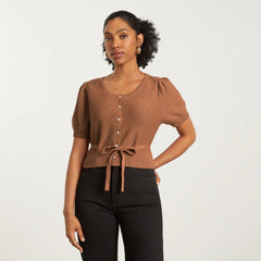 The Puff Sleeve Sweater Top | Tawny Brown