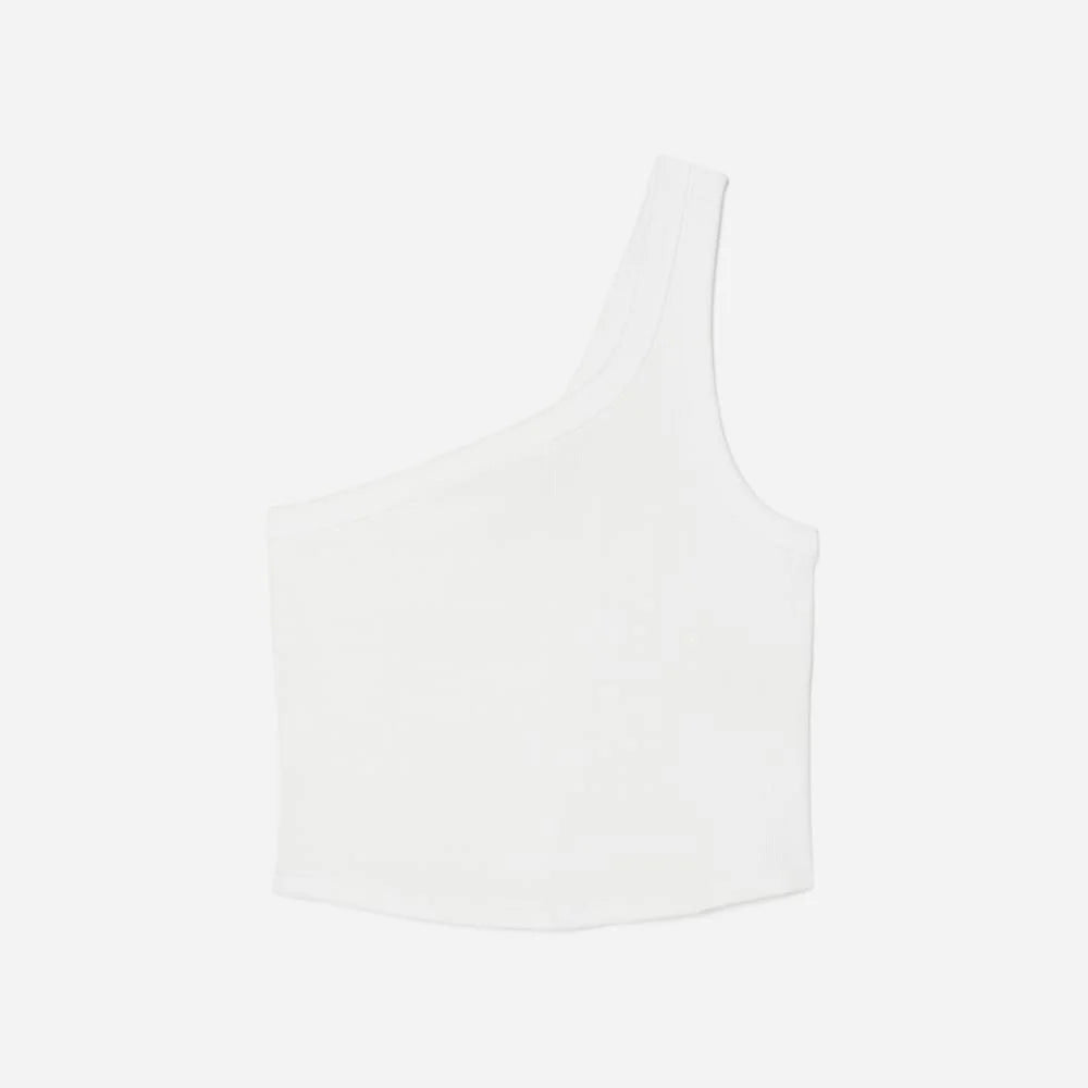 The Ribbed One-Shoulder Tank | White