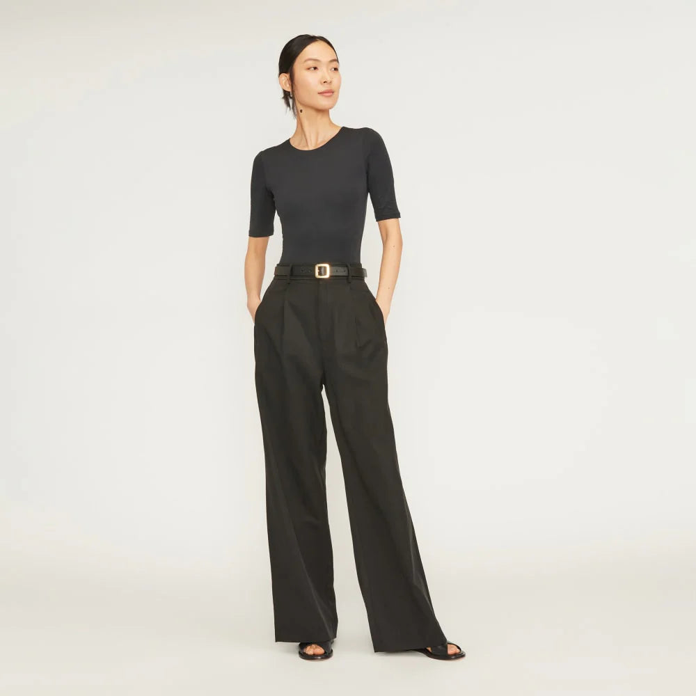The Short-Sleeve Crew Neck Bodysuit | Black | Thong