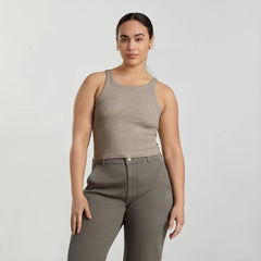The Pima Micro-Rib Short Tank | Heathered Burnt Sugar