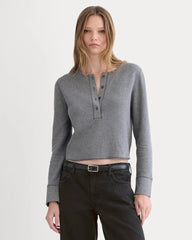 Boxy Henley in Cozy Waffle | Heathered Charcoal
