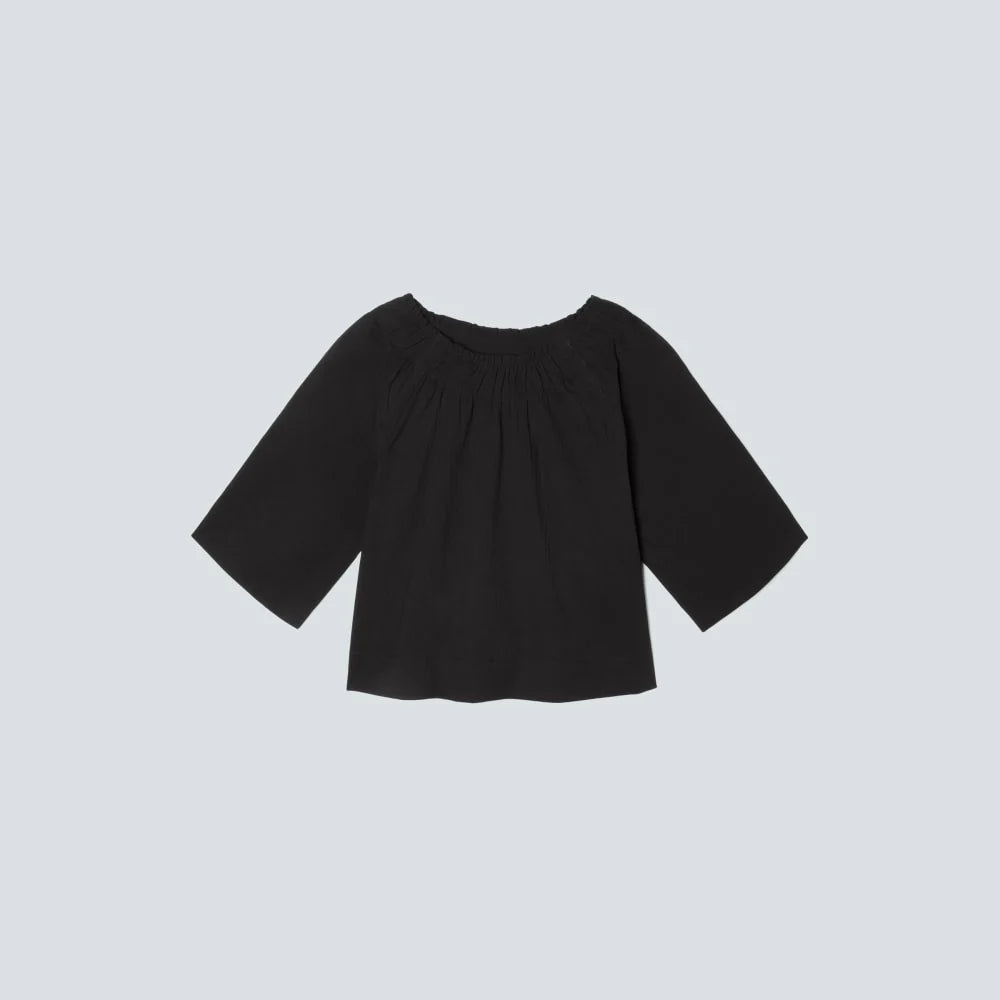 The Seersucker Gathered Tee | Black