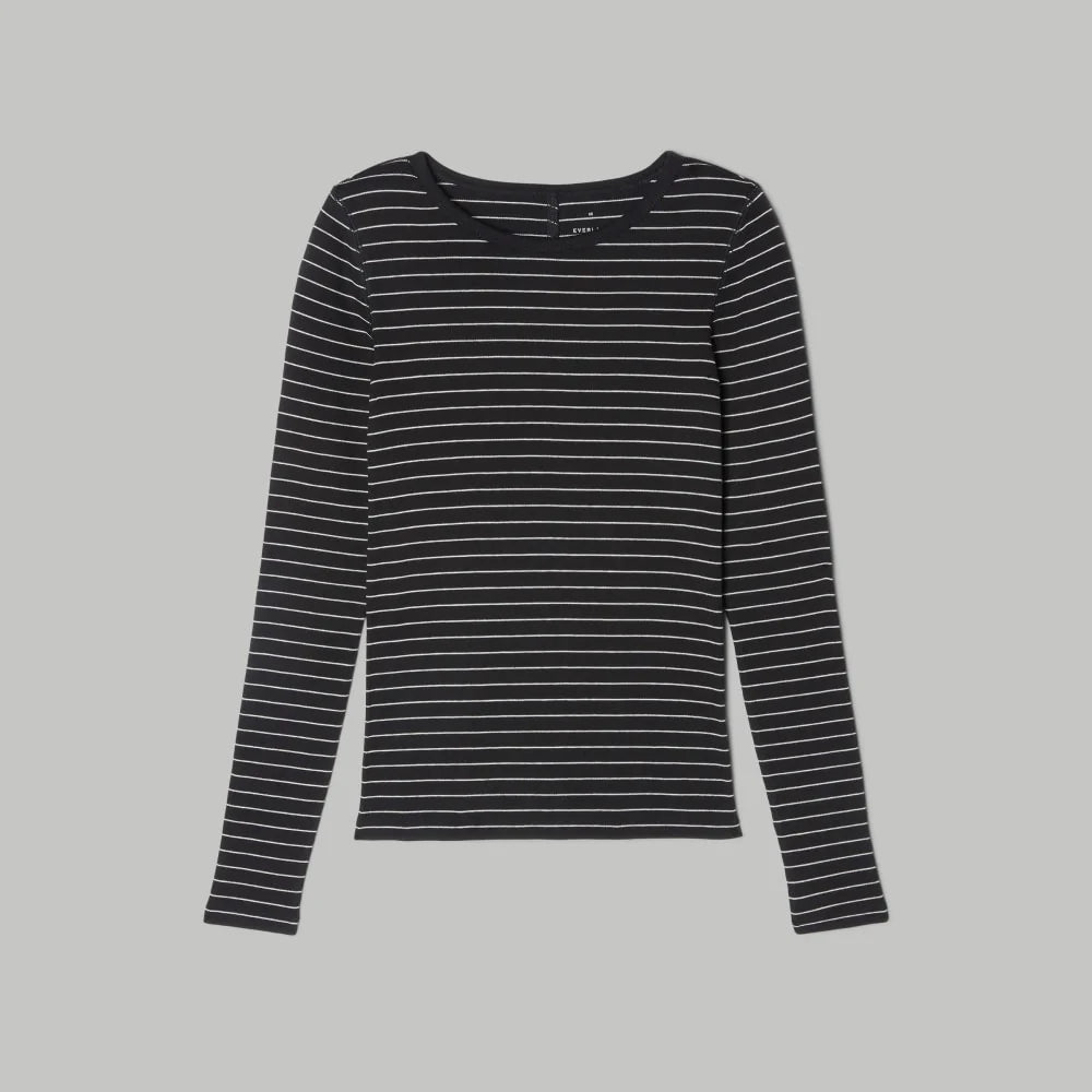 The Luxe Rib Long-Sleeve Crew | Black / Canvas Tan
