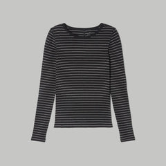 The Luxe Rib Long-Sleeve Crew | Black / Canvas Tan