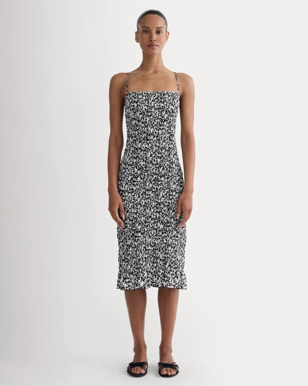 The Smocked Column Dress | Bone / Black Floral