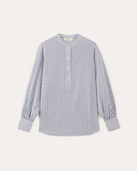 The Henley Shirt in Silky Cotton | White / Bellwether Blue