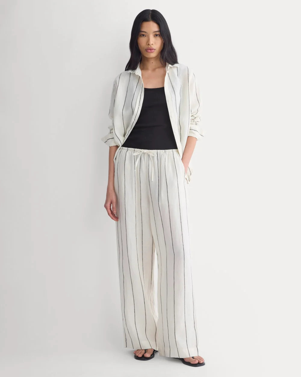 The Drawstring Pant in Linen | Gardenia/Meteorite