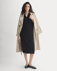 Relaxed V-Neck Midi Sweater Dress in Cotton Merino | Black