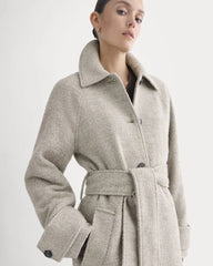 Italian Belted Overcoat | Taupe Herringbone