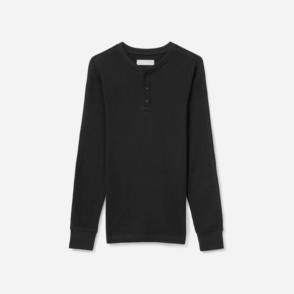 The Waffle Long-Sleeve Henley Tee | Black