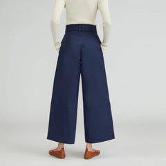 The Structured Cotton Belted Pant | Navy