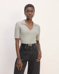 The Rib Soft Knit Open Collar Polo | Heathered Grey