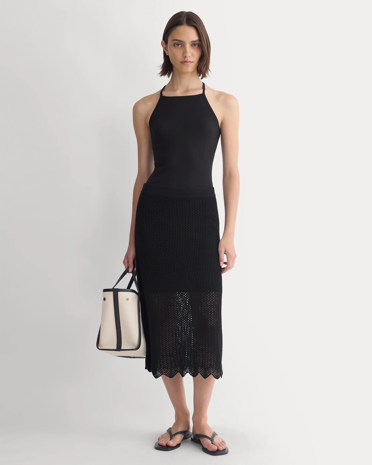 Lace-Knit Midi Skirt | Black