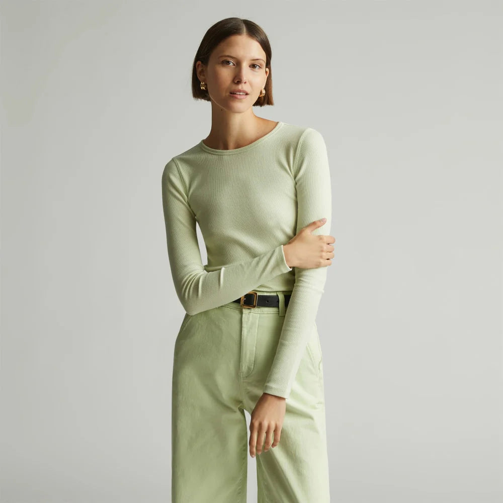 The Pima Micro-Rib Long-Sleeve Crew | Seafoam Green