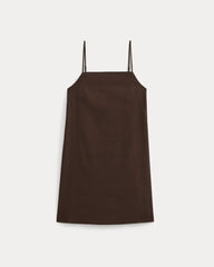 Mini Shift Dress in Stretch Linen | Dark Brown