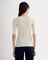 The Luxe Rib Scoop-Neck Tee | Heathered Oat