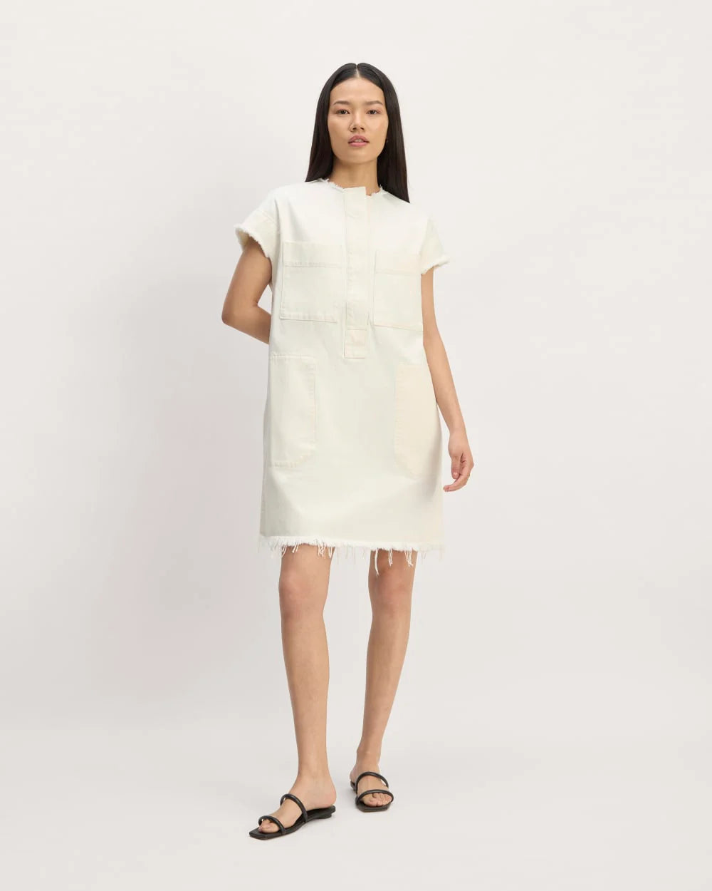 The Denim Workwear Shirtdress | Frayed Hem Bone