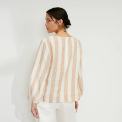 The Linen Long-Sleeve Top | Bone / Caramel