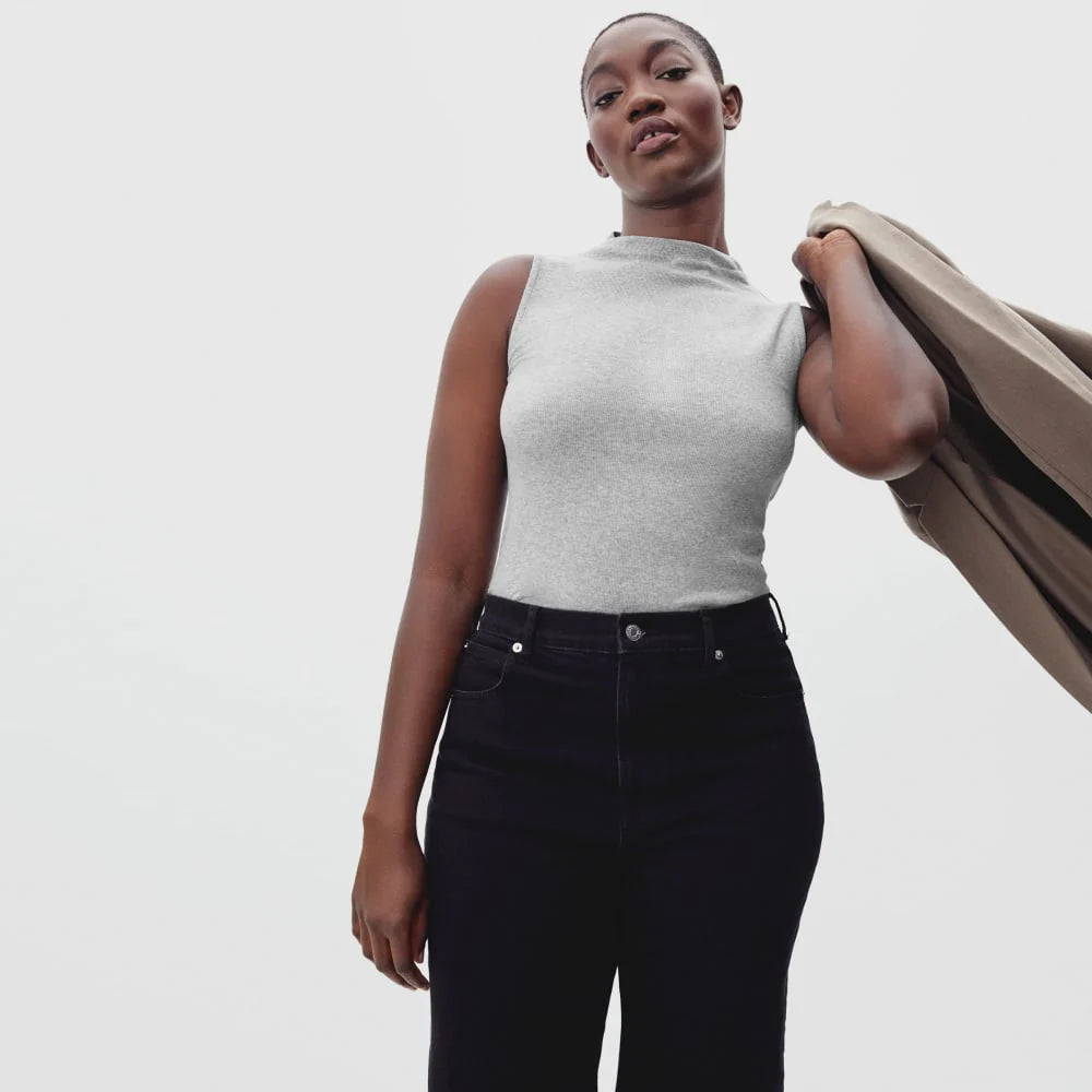 The Pima Micro-Rib Funnel-Neck Tank |  Heathered Grey
