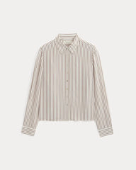 Shrunken Top in Washable Silk | Bone / Toffee Stripe