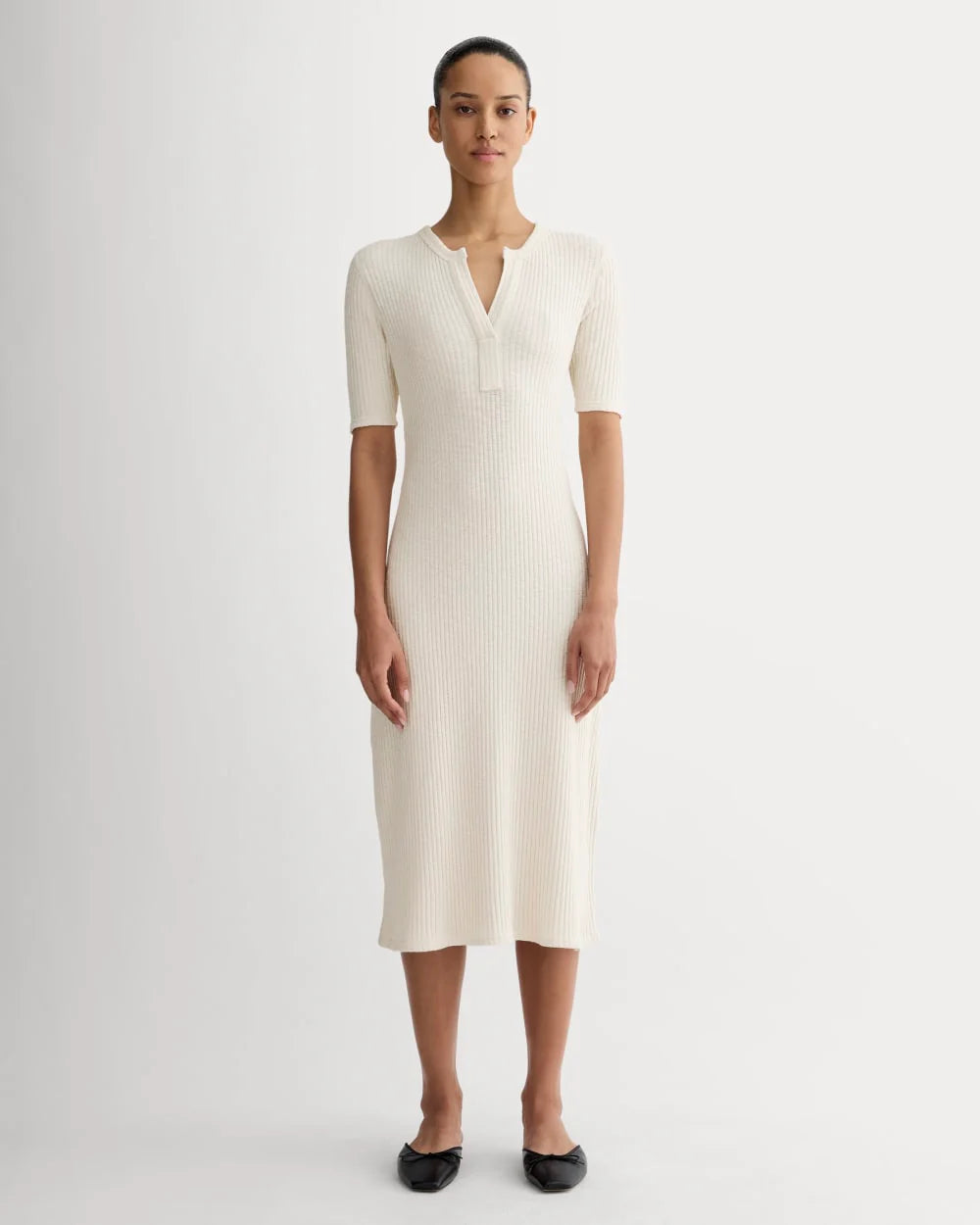 The Rib-Knit Henley Dress | Bone