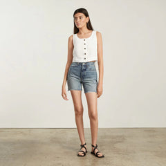 The Linen Button-Front Crop Tank | White