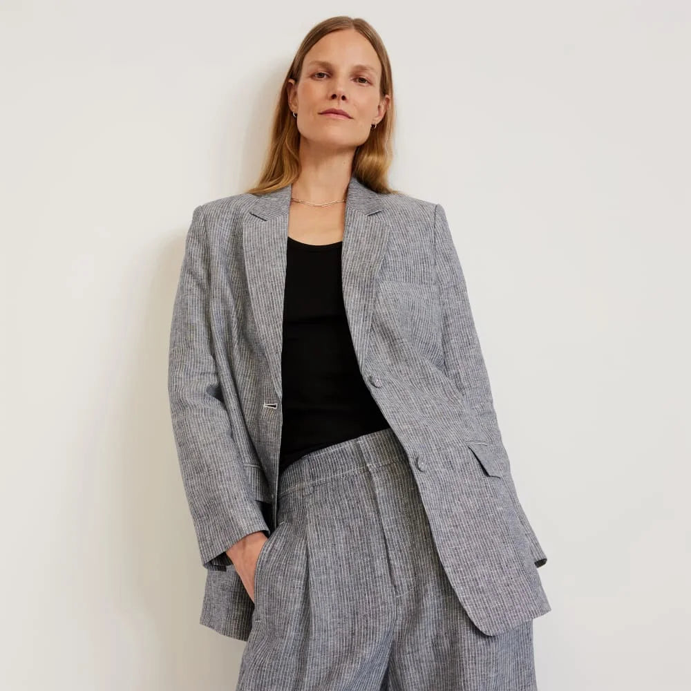 The Oversized Blazer in Linen | Canvas Tan / Navy