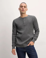 The Waffle Long-Sleeve Henley | Heathered Charcoal