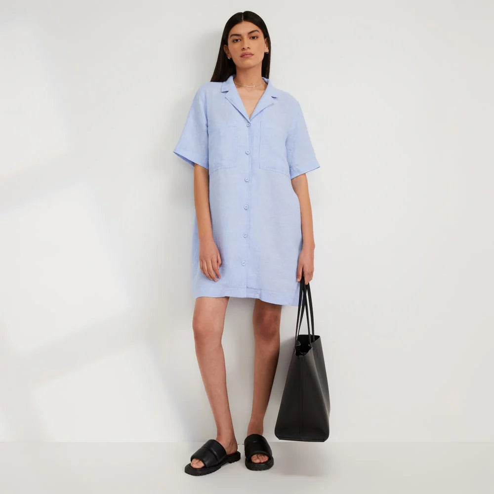 The Linen Workwear Dress | Light Blue