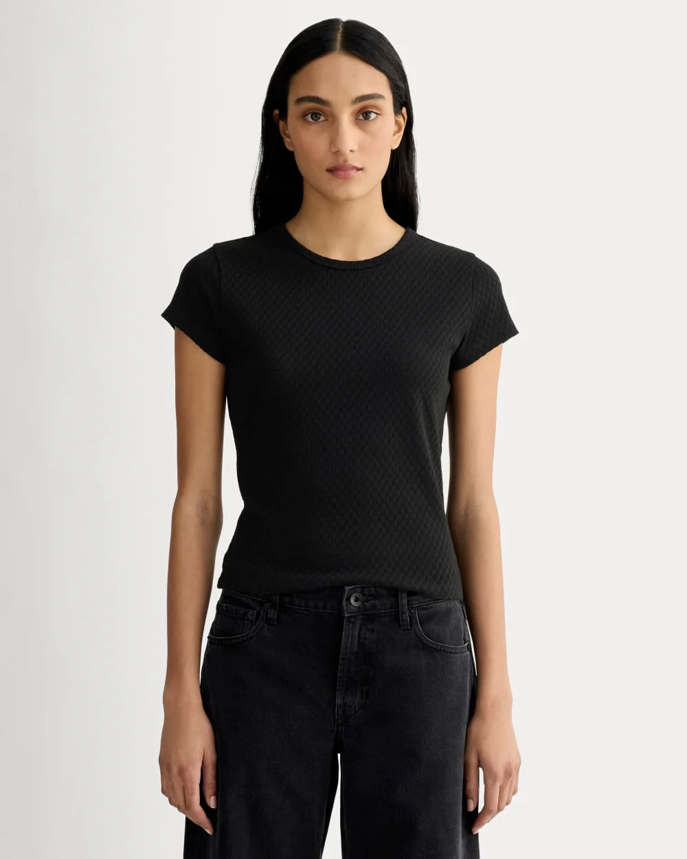 The Pointelle Short-Sleeve Tee | Black