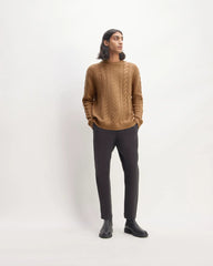 The Felted Merino Cable-Knit Crew | Deep Camel