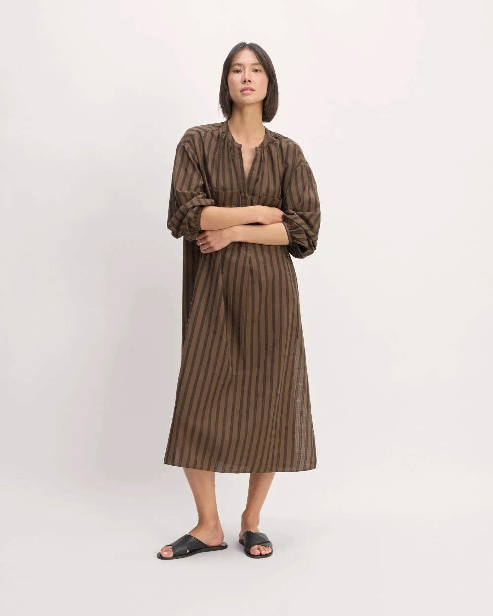 The Gauze Caftan Dress | Cocoa / Black