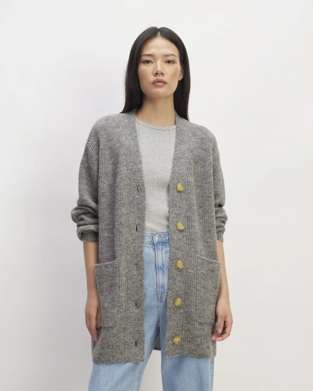 The Oversized Alpaca Pocket Cardigan | Heathered Stone