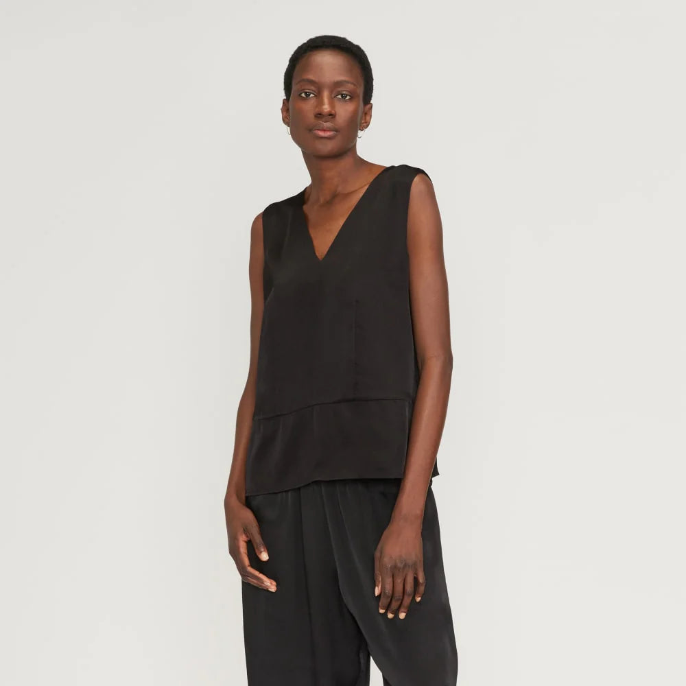 The Satin V-Neck Top | Black
