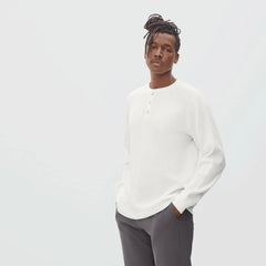 The Waffle Long-Sleeve Henley Tee | Off-White