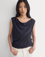 Boatneck Twisted Top in Essential Cotton | Black