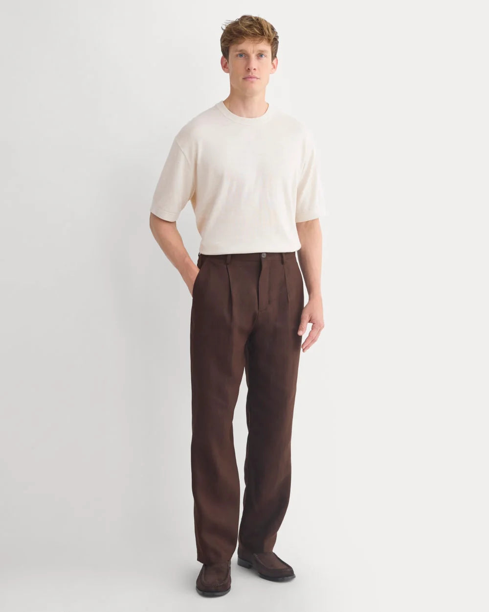 Soyeux Linen Pleated Trouser | Dark Brown