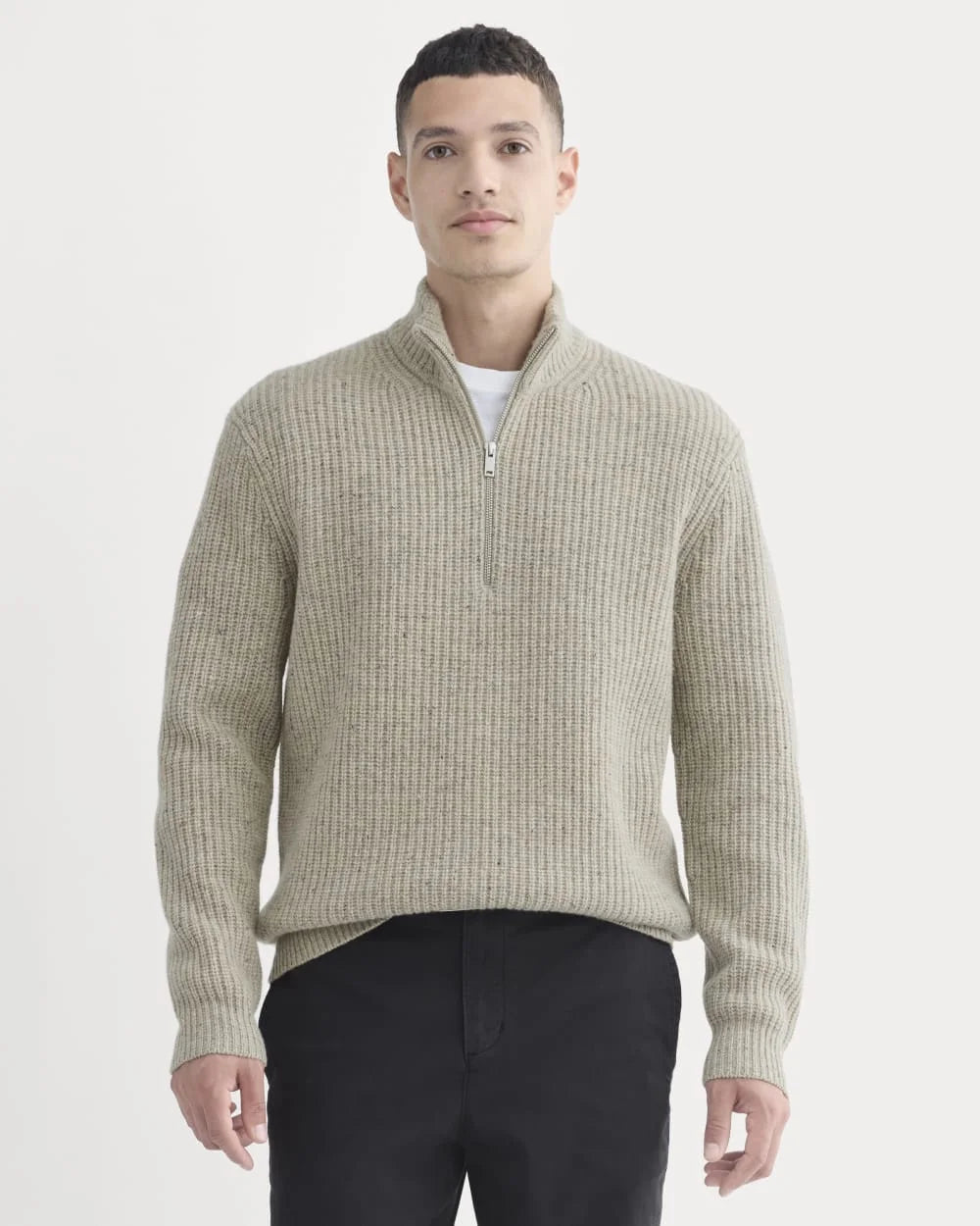 The Felted Merino Half-Zip Sweater | Heather Gravel Donegal
