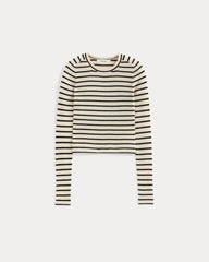 The Cropped Crew Top in Ultrafine Merino | Parchment / Black